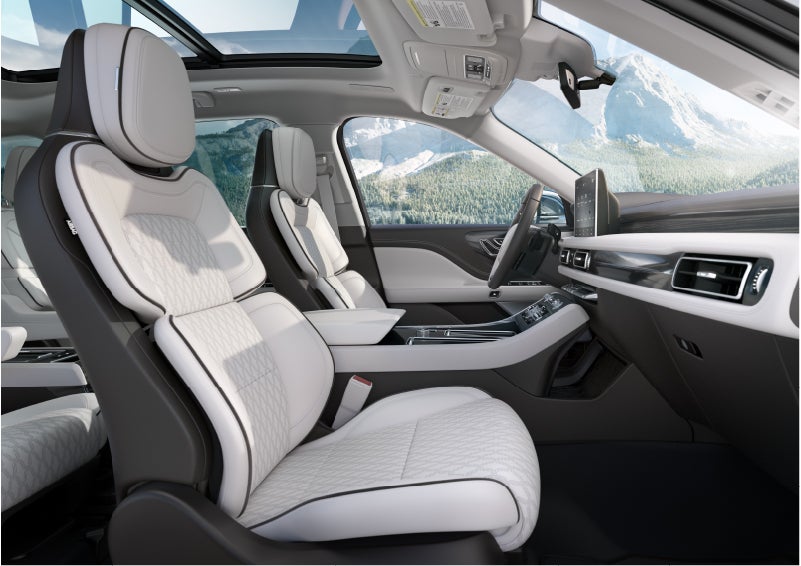 The interior of a Lincoln Aviator® Black Label model is shown in the Chalet theme | Buss Lincoln in McHenry IL