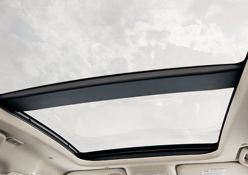 The available panoramic Vista Roof® is shown from inside a 2024 Lincoln Corsair® SUV. | Buss Lincoln in McHenry IL