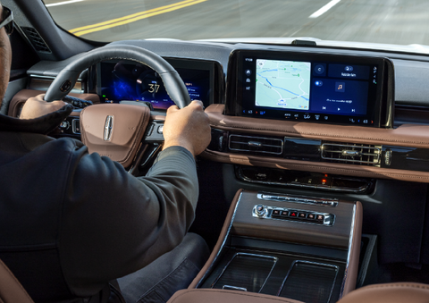 A person is driving a 2025 Lincoln Aviator® SUV from inside the cabin. | Buss Lincoln in McHenry IL